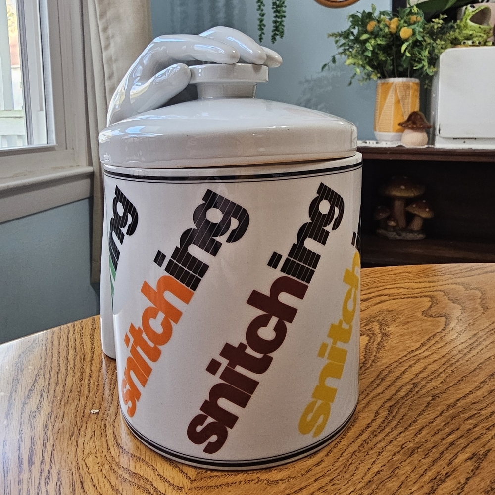 RARE Vintage Snitching Taste Setter Sigma Typography Hand Porcelain Cookie Jar - Picture 2 of 6